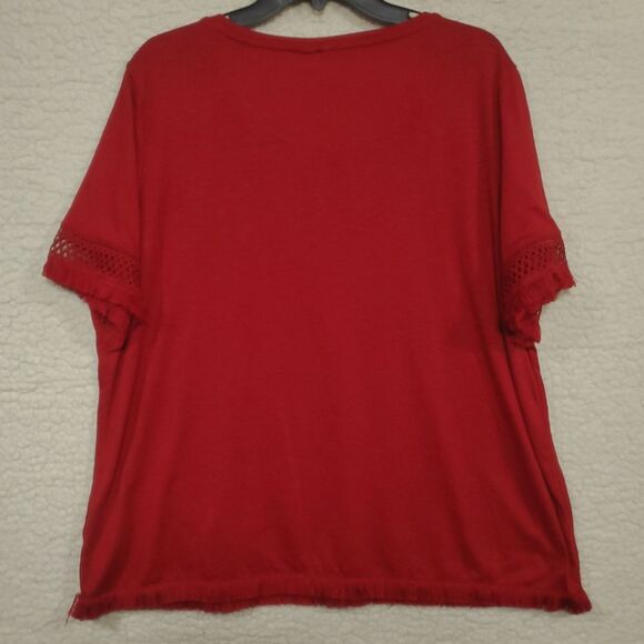 Est. 1946 Women's Size XL Red Short Sleeve Sweater with Lace & Fringe - Picture 2 of 13
